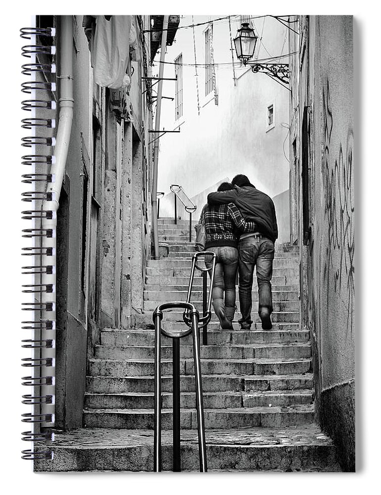 Alfama Spiral Notebook featuring the photograph Alfama Street #1 by Carlos Caetano