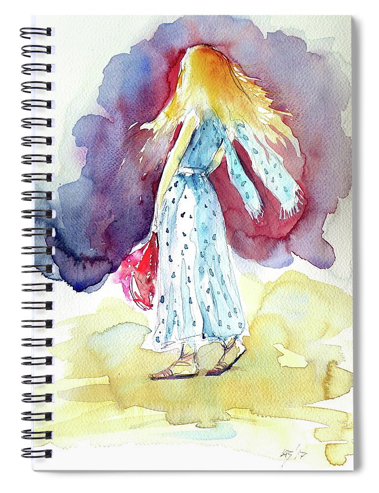 Girl Spiral Notebook featuring the painting Alone #1 by Kovacs Anna Brigitta