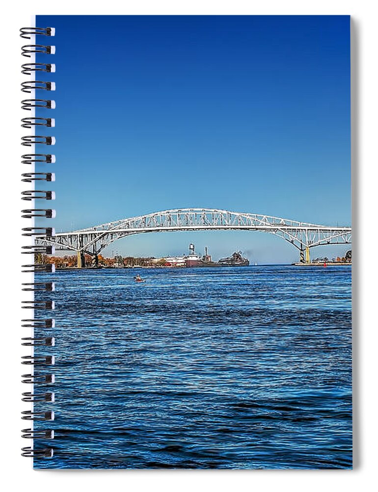 Blue Water Bridge Spiral Notebook featuring the photograph America Blue Water Bridge Michigan #1 by LeeAnn McLaneGoetz McLaneGoetzStudioLLCcom
