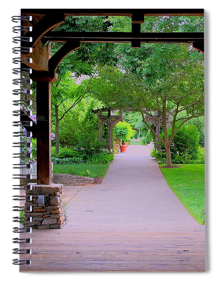 Shelter Spiral Notebook featuring the photograph Arboretum Shelter and Walk #1 by Allen Nice-Webb