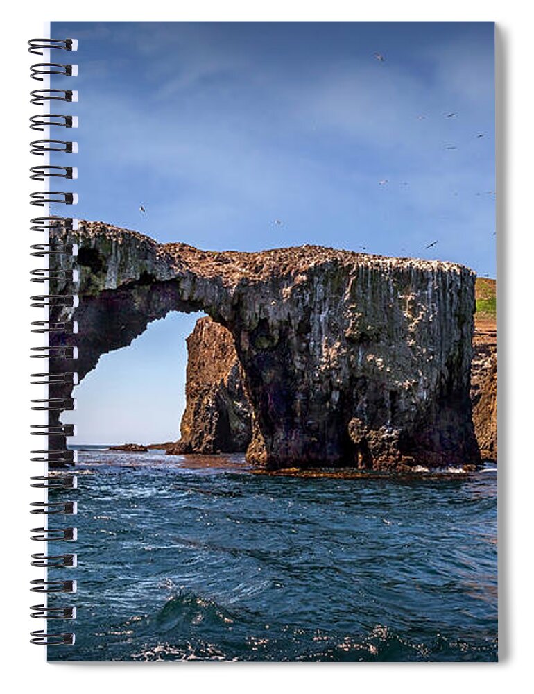 Arch Rock Spiral Notebook featuring the photograph Arch Rock and Lighthouse #1 by Endre Balogh