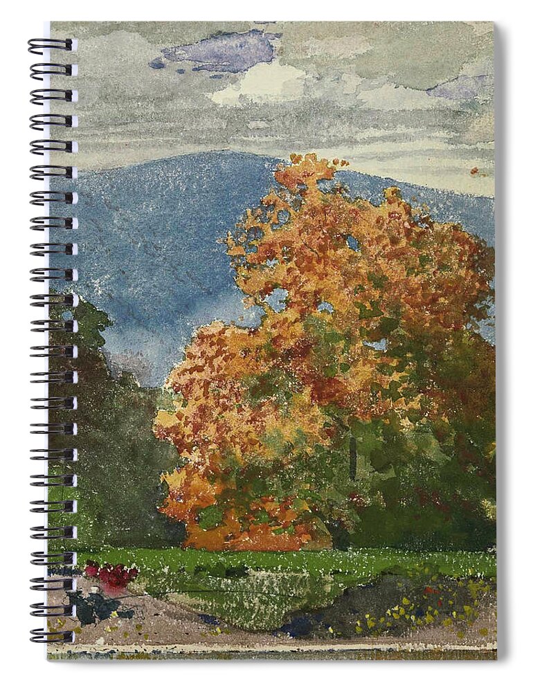 Winslow Homer Spiral Notebook featuring the painting Autumn Foliage with two Youths fishing #4 by Winslow Homer