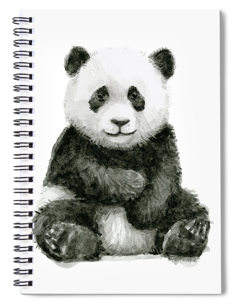 Baby Panda Spiral Notebook featuring the painting Baby Panda Watercolor by Olga Shvartsur