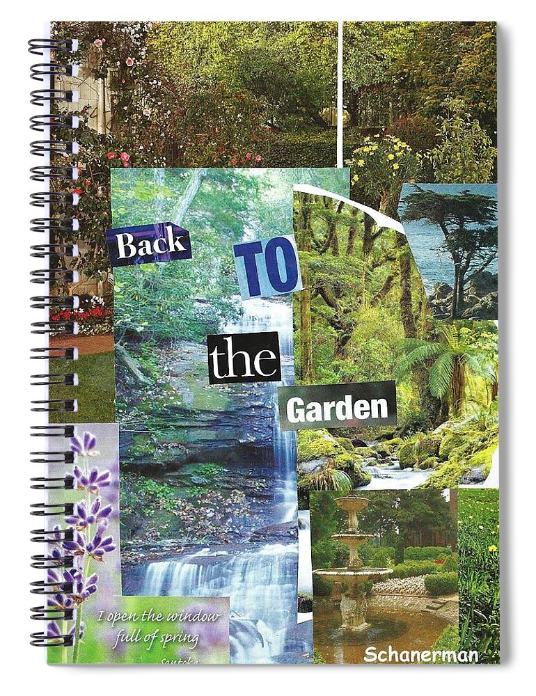 Collage Art Spiral Notebook featuring the mixed media Back To The Garden by Susan Schanerman