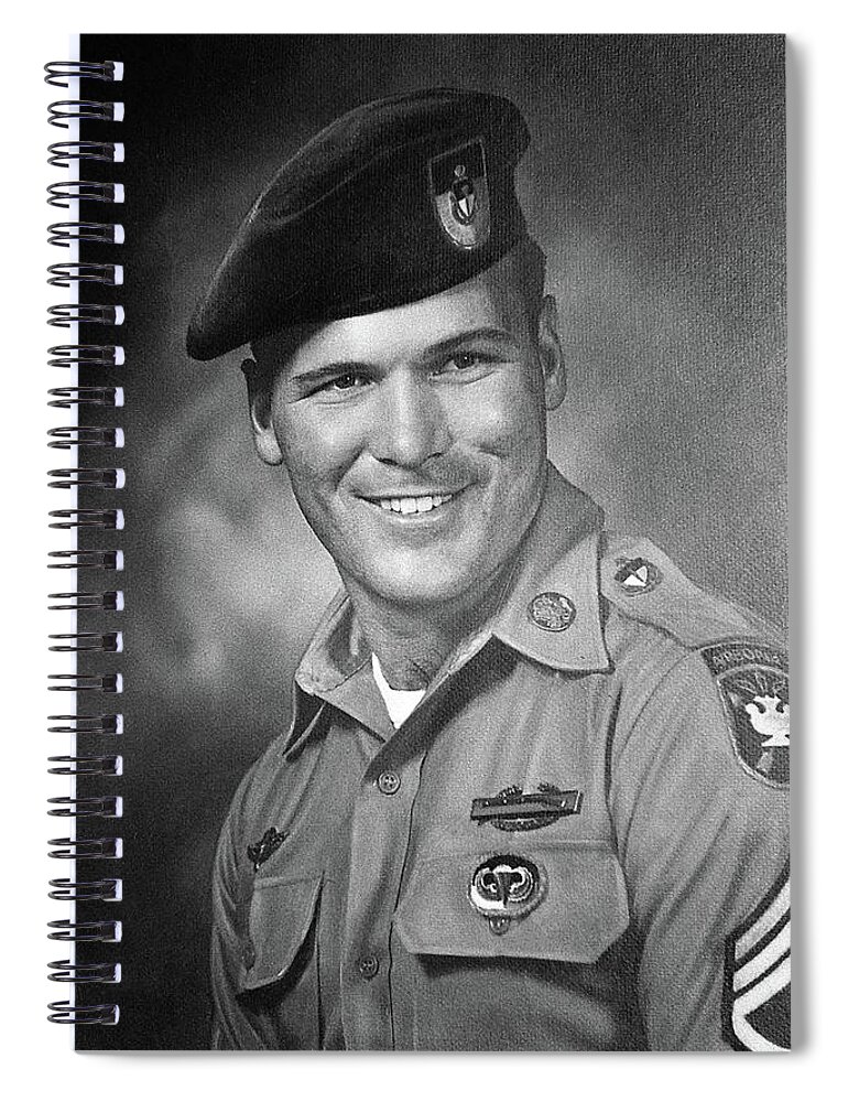 Barry Sadler Photo In Green Beret Uniform Circa 1965 Spiral Notebook featuring the photograph Barry Sadler Photo In Green Beret Uniform Circa 1965 #1 by David Lee Guss