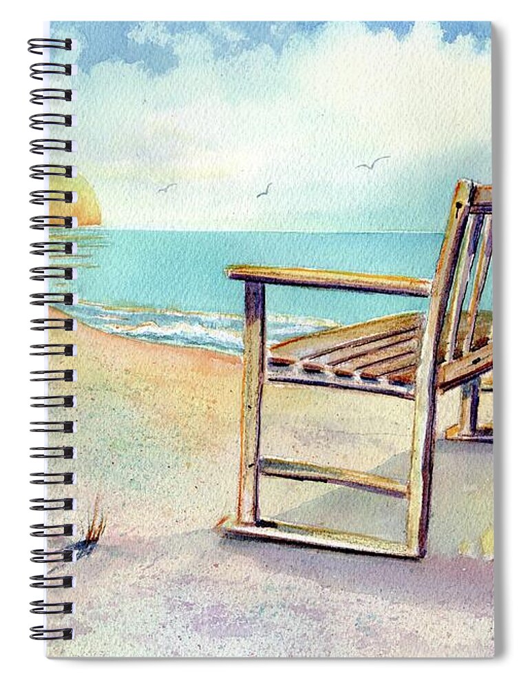 Beach Spiral Notebook featuring the painting Beach Bench by Midge Pippel