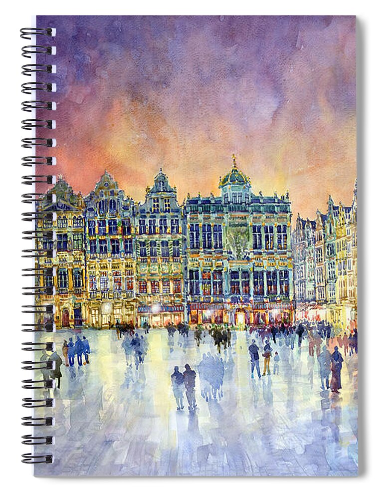 Watercolor Spiral Notebook featuring the painting Belgium Brussel Grand Place Grote Markt by Yuriy Shevchuk