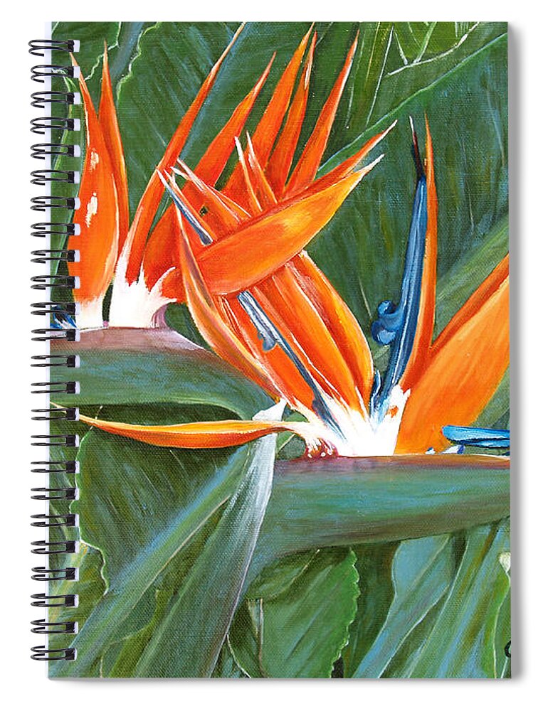 Floral Spiral Notebook featuring the painting Birds Of Paradise by Larry Geyrozaga