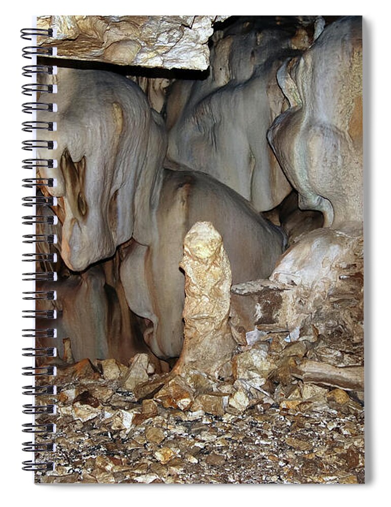Cave Spiral Notebook featuring the photograph Bizarre mineral formations in stalactite cavern #1 by Michal Boubin