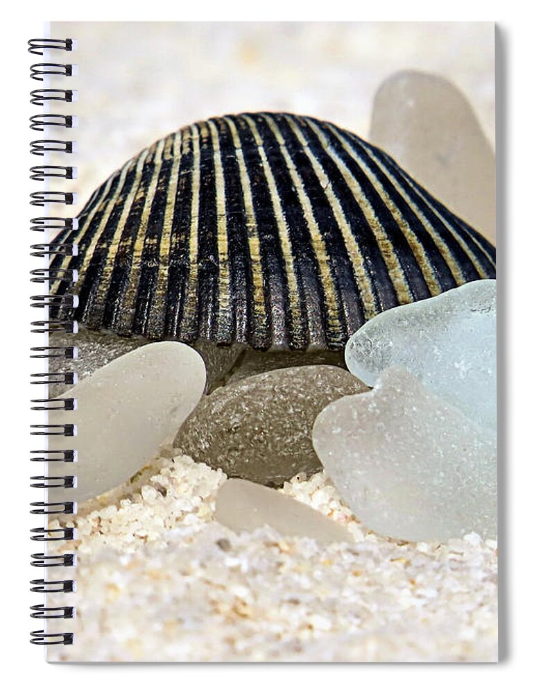 Black Spiral Notebook featuring the photograph Black and White Sea Glass by Janice Drew