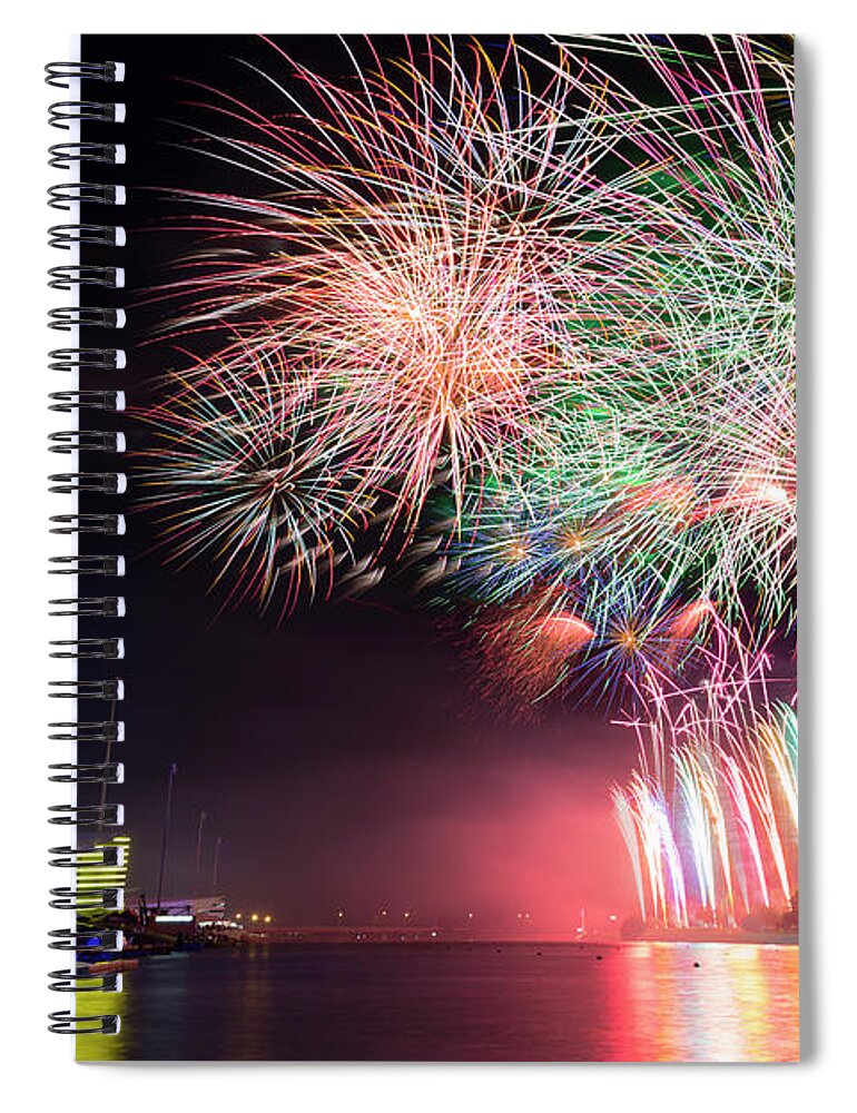 Fireworks Spiral Notebook featuring the photograph Boathouse Fireworks #1 by Ricky Barnard