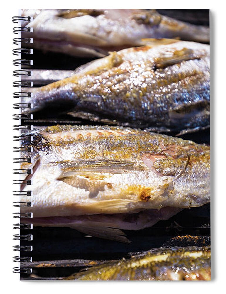 Bream Spiral Notebook featuring the photograph Bream sea fish on grill #1 by Brch Photography