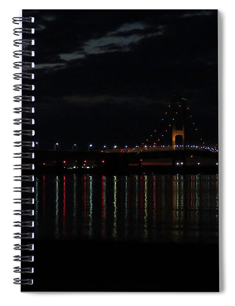 Mackinac Bridge Spiral Notebook featuring the photograph Bridge at Dusk #1 by Keith Stokes