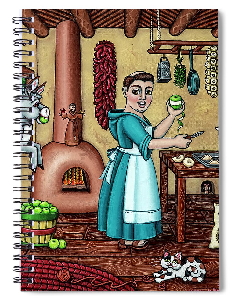 Hispanic Art Spiral Notebook featuring the painting Burritos In The Kitchen by Victoria De Almeida