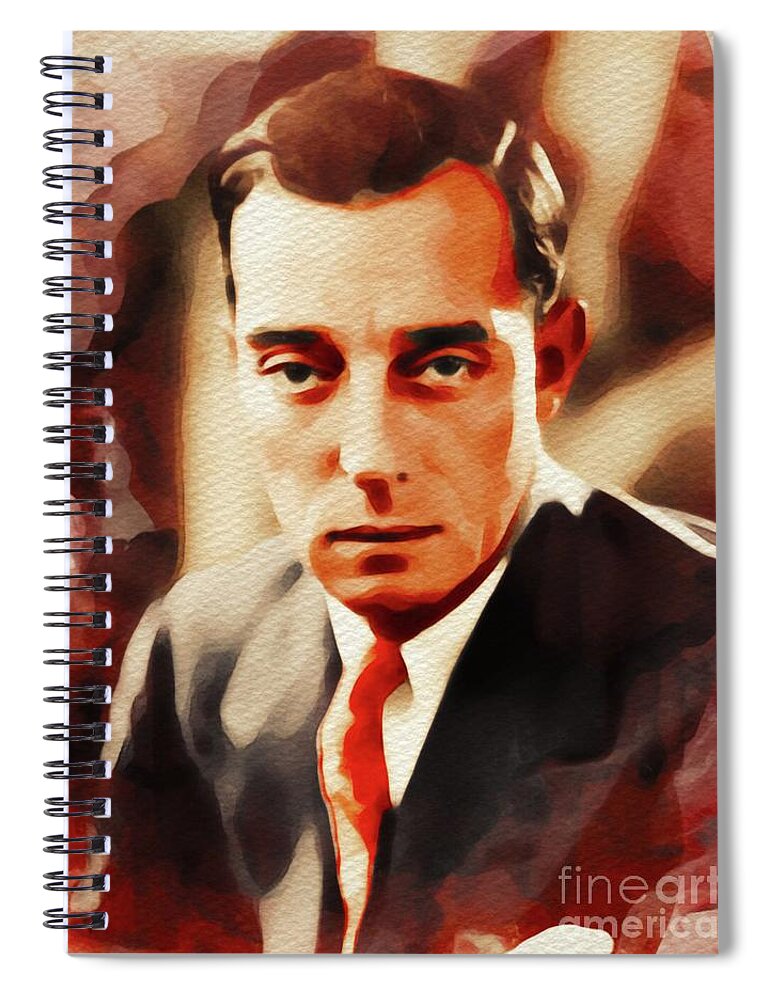 Buster Spiral Notebook featuring the painting Buster Keaton, Hollywood Legend #1 by Esoterica Art Agency