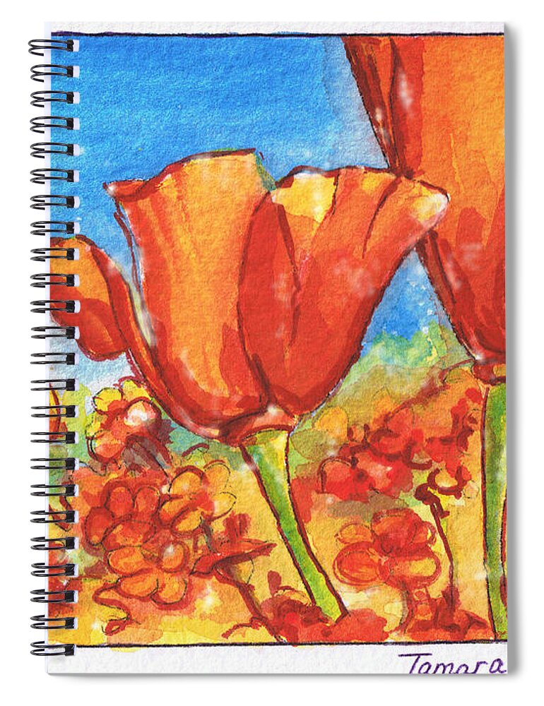 Tamara Kulish Spiral Notebook featuring the painting California Poppy 1 #1 by Tamara Kulish