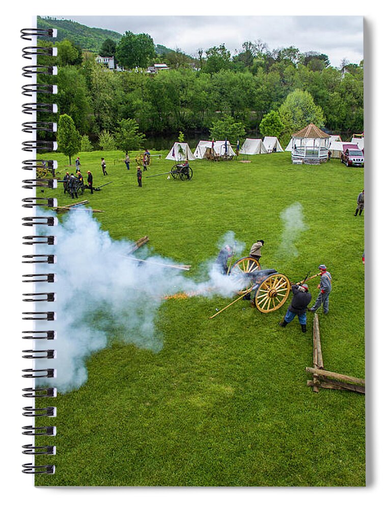 Cannon Spiral Notebook featuring the photograph Cannon Fire #1 by Star City SkyCams