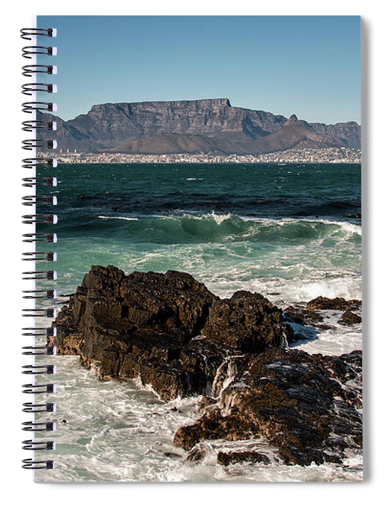 Seascape Spiral Notebook featuring the photograph Cape Town from Robben island #1 by Claudio Maioli