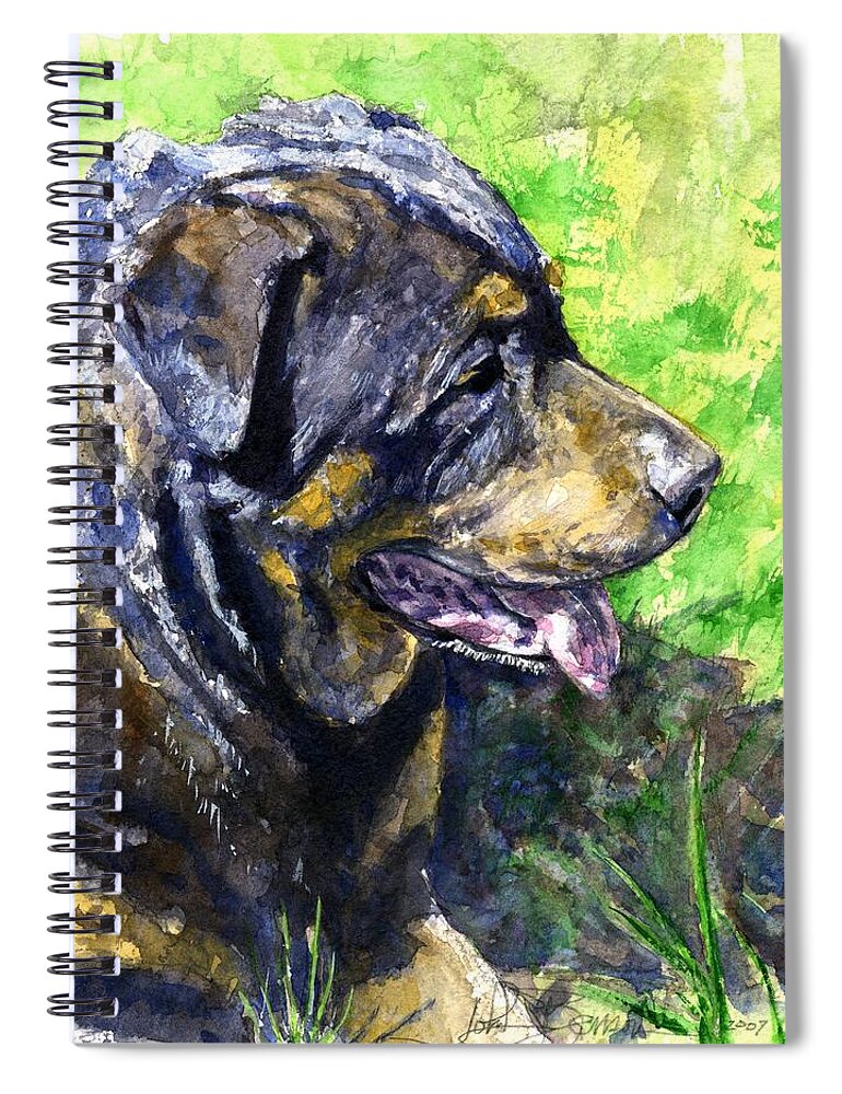 Rottweiler Spiral Notebook featuring the painting Chaos by John D Benson