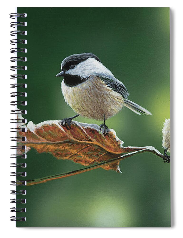 Chickadee Wildlife Songbird Bird Spiral Notebook featuring the painting Chickadees #1 by Anthony J Padgett