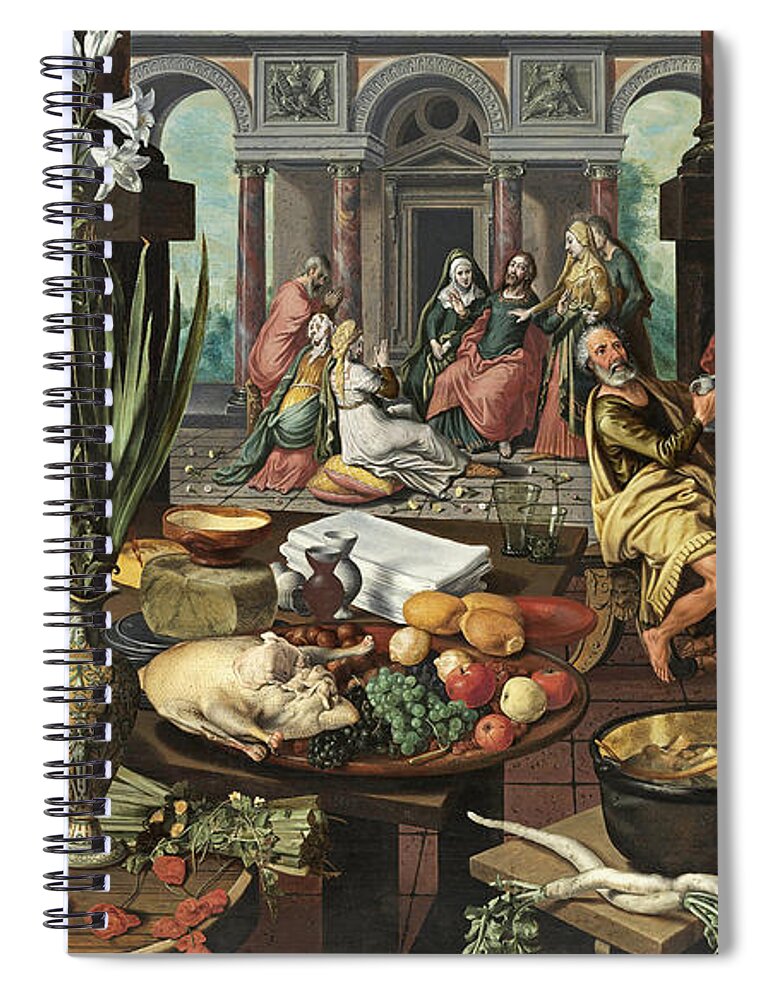 Pieter Aertsen Spiral Notebook featuring the painting Christ in the House of Martha and Mary #4 by Pieter Aertsen