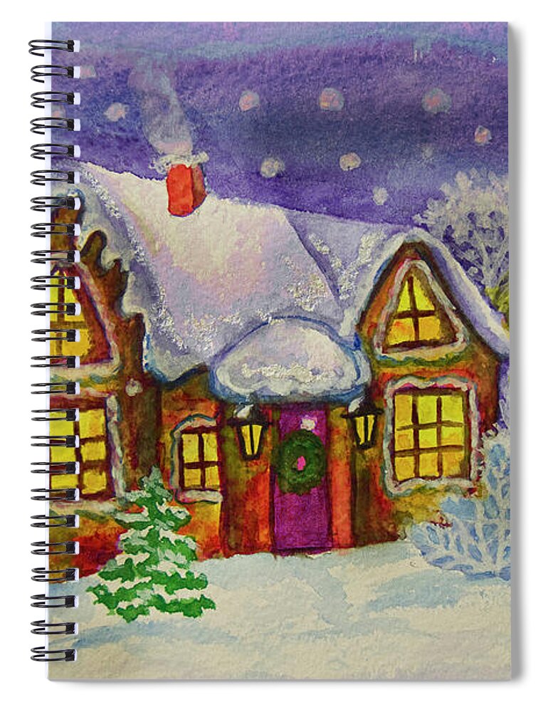 Christmas Spiral Notebook featuring the painting Christmas house, painting #3 by Irina Afonskaya