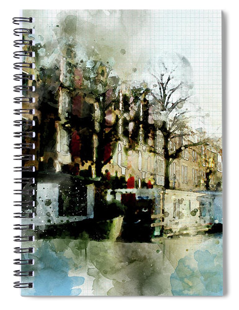 Dutch Spiral Notebook featuring the digital art City Life In Watercolor Style by Ariadna De Raadt