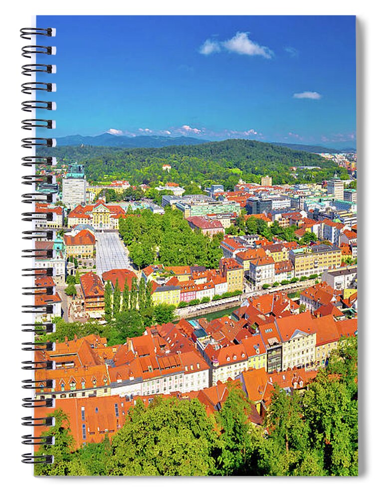 Slovenia Spiral Notebook featuring the photograph Colorful Ljubljana aerial panoramic view #1 by Brch Photography