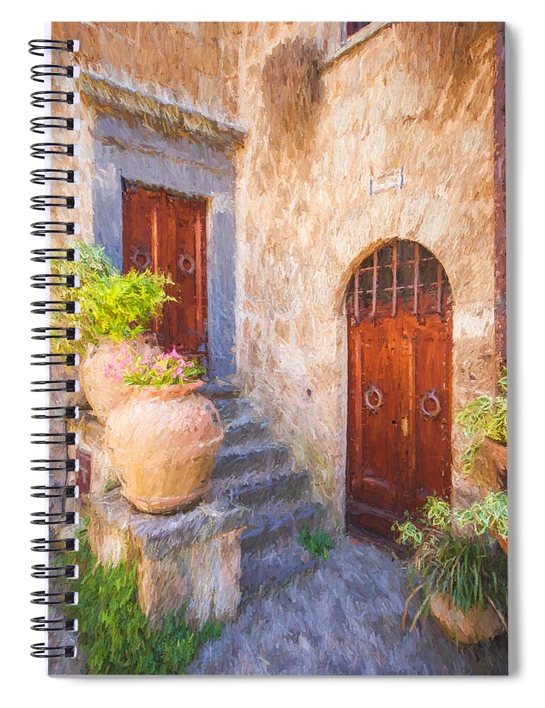 Bagnoregio Spiral Notebook featuring the photograph Courtyard of Tuscany #2 by David Letts