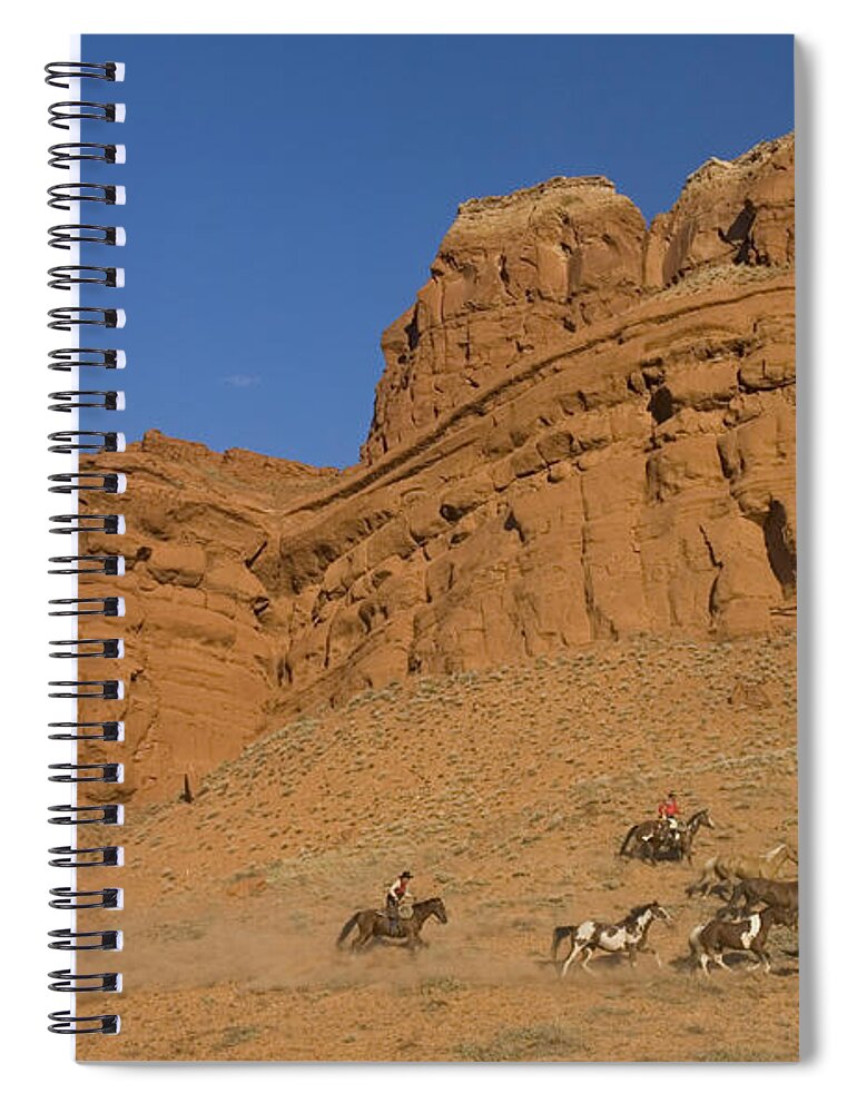 Cowboy Spiral Notebook featuring the photograph Cowboys Chasing Horses #1 by Jean-Louis Klein & Marie-Luce Hubert