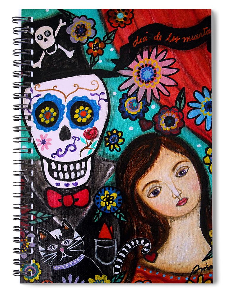 Mexican Spiral Notebook featuring the painting Day Of The Dead #1 by Pristine Cartera Turkus