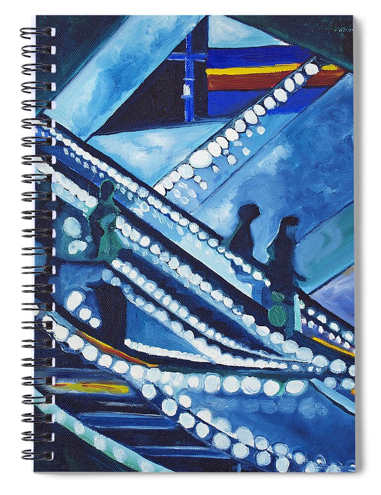 Night Scenes Spiral Notebook featuring the painting Escalator Lights by Patricia Arroyo