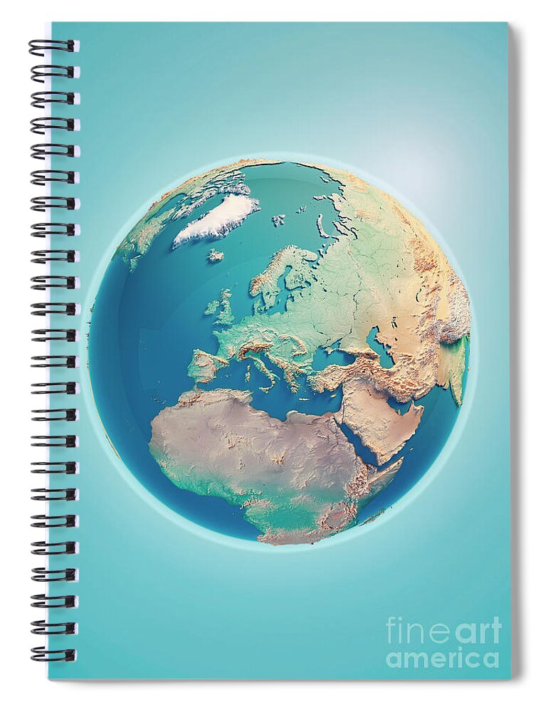 Europe Spiral Notebook featuring the digital art Europe 3D Render Planet Earth #1 by Frank Ramspott