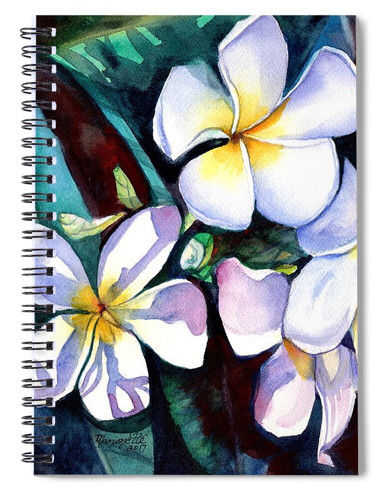Plumeria Spiral Notebook featuring the painting Evening Plumeria #1 by Marionette Taboniar