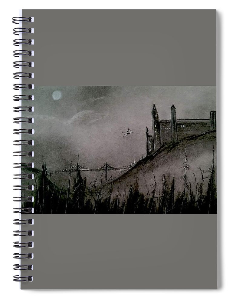 Monty Python Spiral Notebook featuring the drawing Fetchez la vache by Carole Hutchison