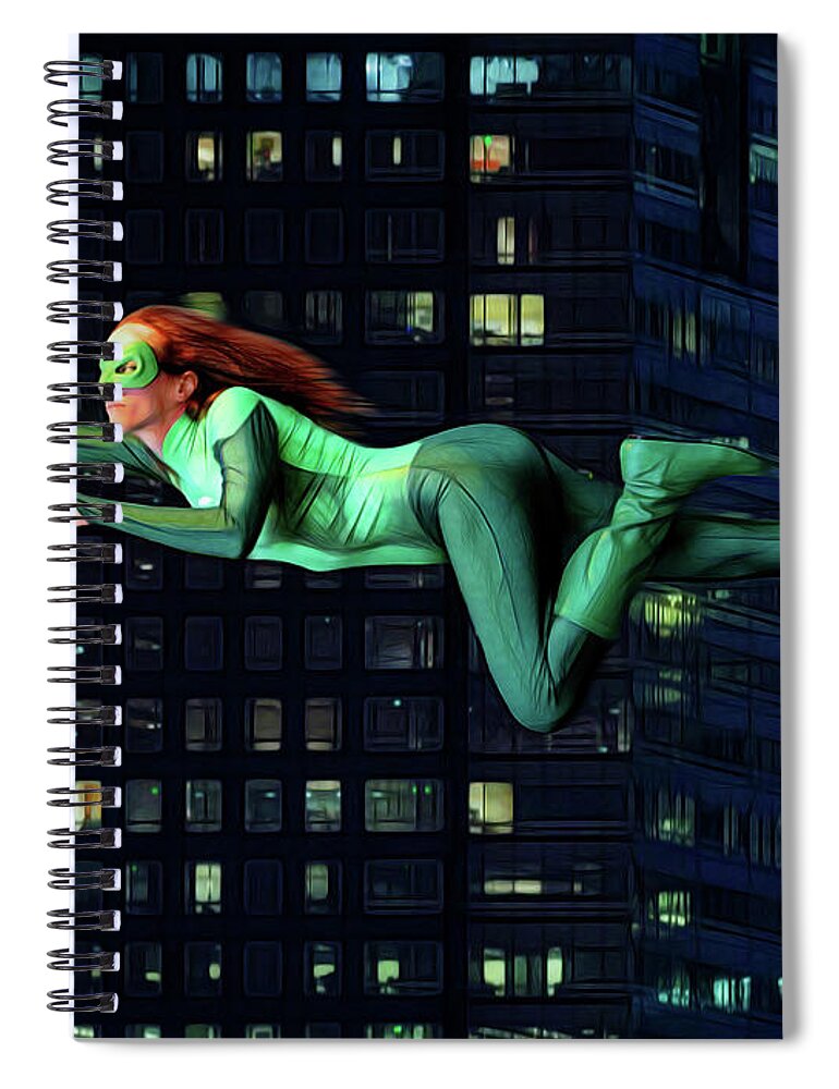 Green Spiral Notebook featuring the photograph Flight Of The Green Lantern #1 by Jon Volden
