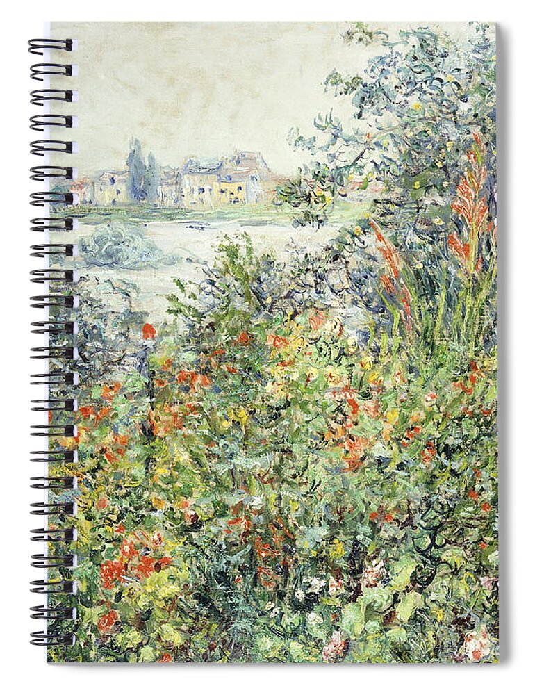 Claude Monet Spiral Notebook featuring the painting Flowers at Vetheuil by Claude Monet