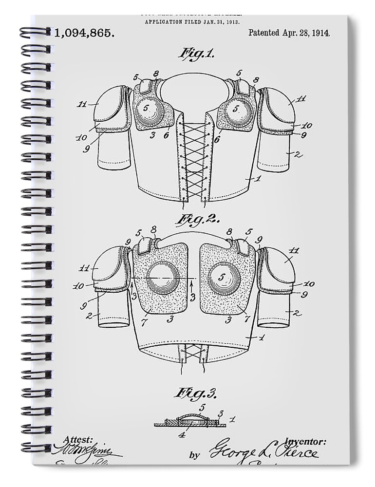 Football Spiral Notebook featuring the photograph Football Shoulder Pads Patent 1913 #2 by Chris Smith
