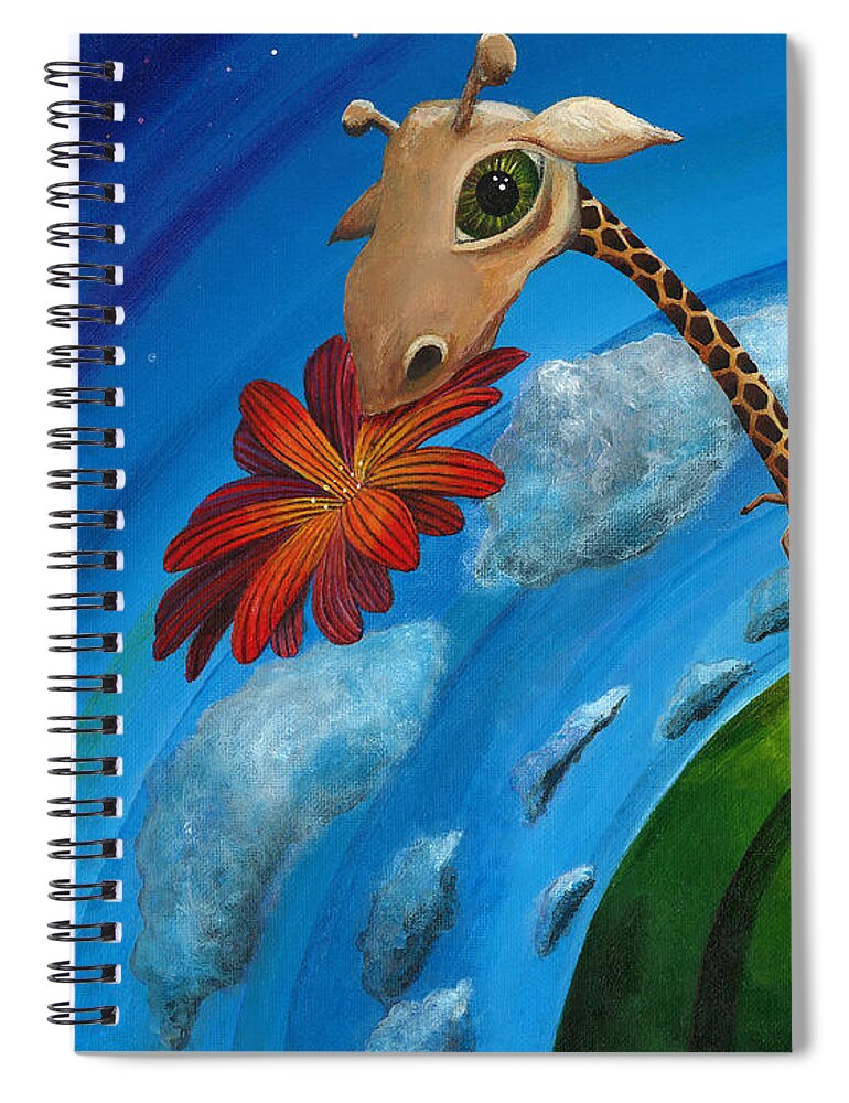 Giraffe Spiral Notebook featuring the painting Reach For the Sky by Mindy Huntress