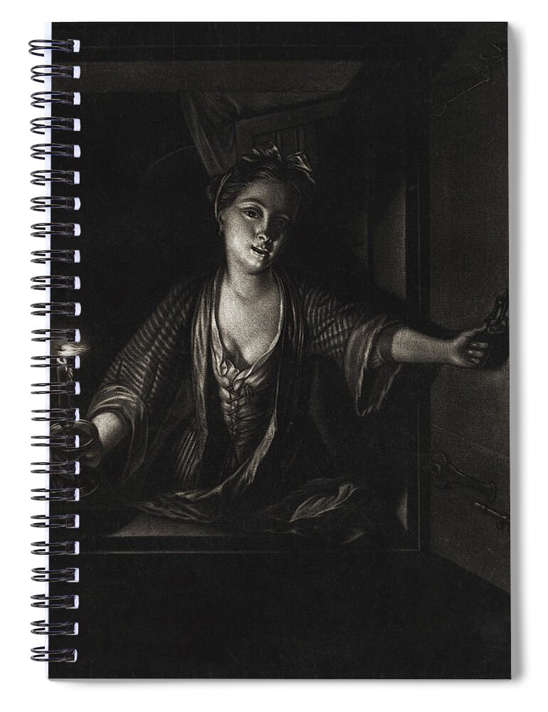 Mezzotint Spiral Notebook featuring the painting Girl with a Candle #1 by John Greenwood after Nicolaas Verkolje