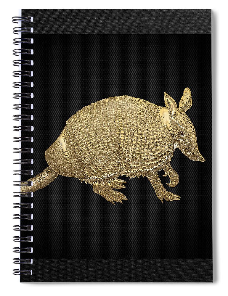 'beasts Creatures And Critters' Collection By Serge Averbukh Spiral Notebook featuring the photograph Gold Armadillo on Black Canvas #1 by Serge Averbukh