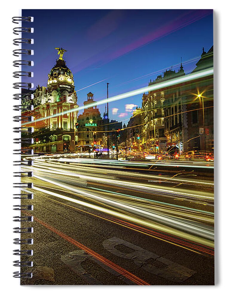 Spain Spiral Notebook featuring the photograph Gran Via Madrid Spain #2 by Pablo Avanzini