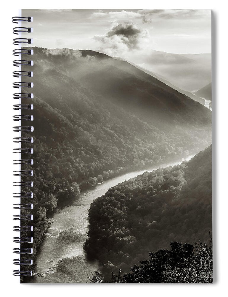 New River Gorge Spiral Notebook featuring the photograph Grandview in Black and White #1 by Thomas R Fletcher