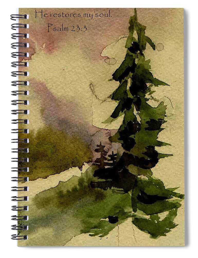 Watercolor Spiral Notebook featuring the painting He restores my soul #1 by Anne Duke