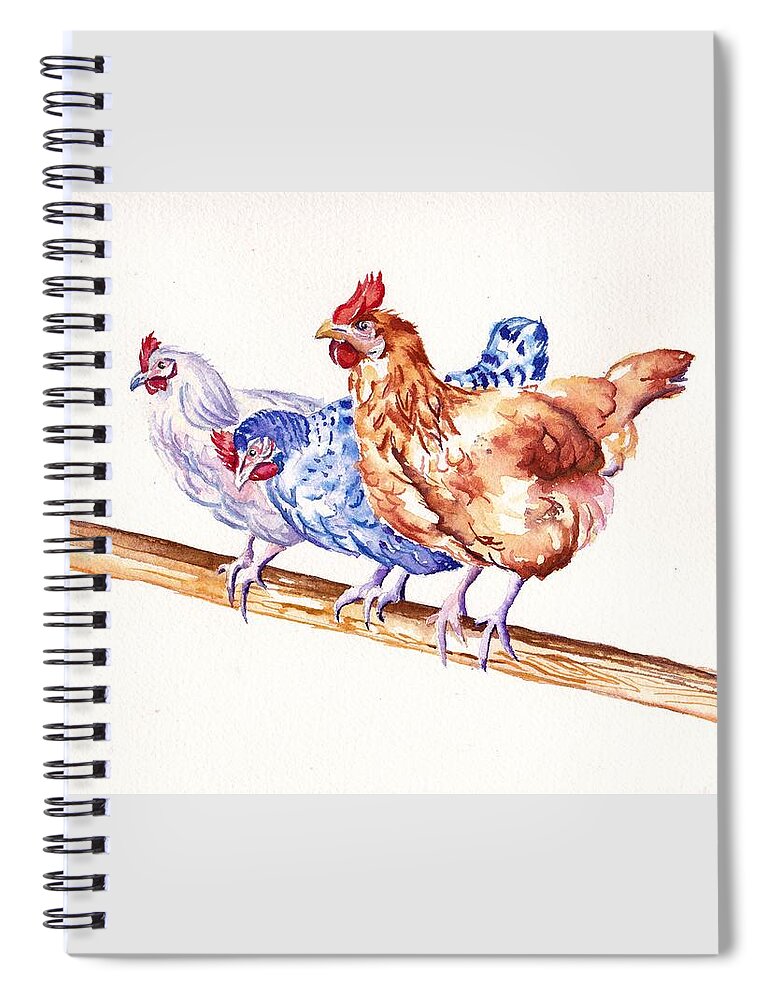 Chickens Spiral Notebook featuring the painting High Flyers - Chickens by Debra Hall