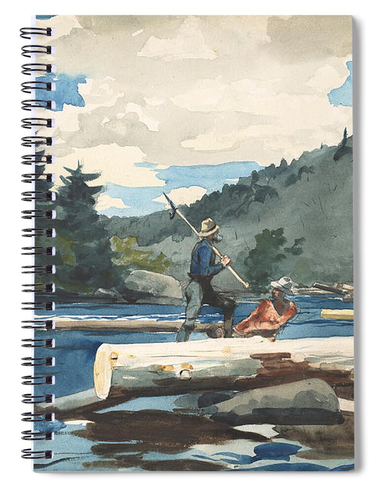 Winslow Homer Spiral Notebook featuring the drawing Hudson River, Logging #1 by Winslow Homer
