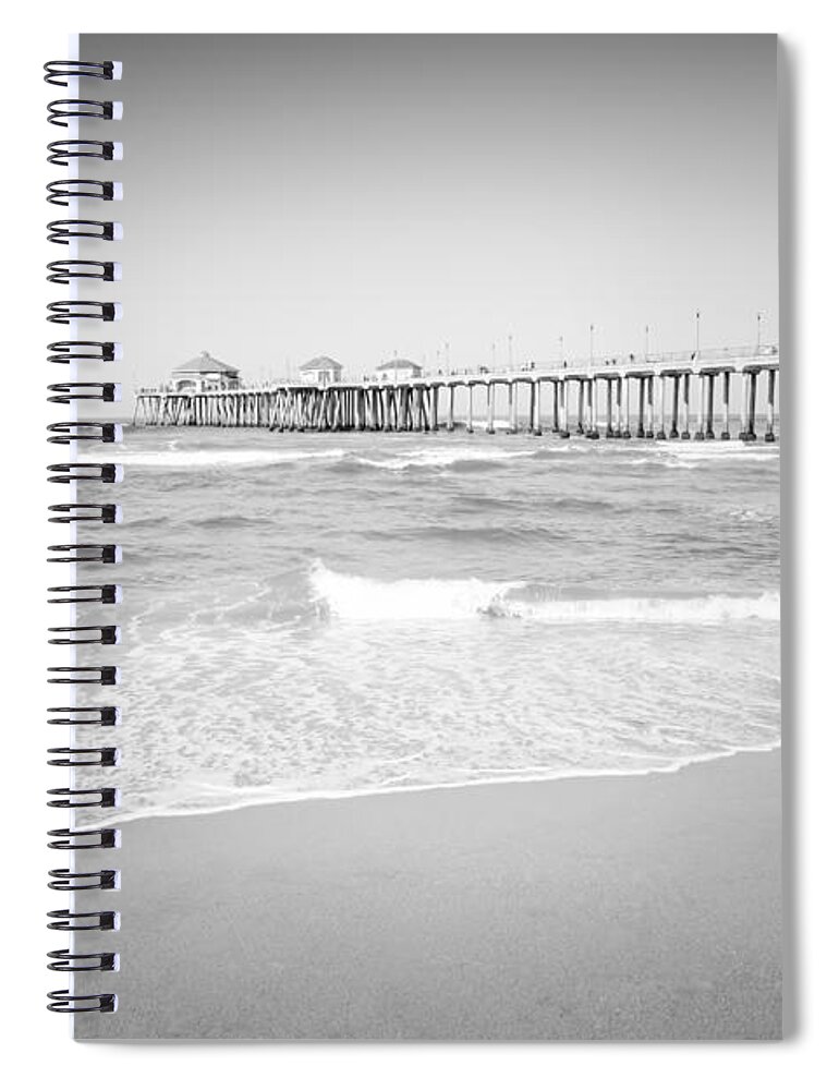 America Spiral Notebook featuring the photograph Huntington Beach Pier Black and White Photo #2 by Paul Velgos