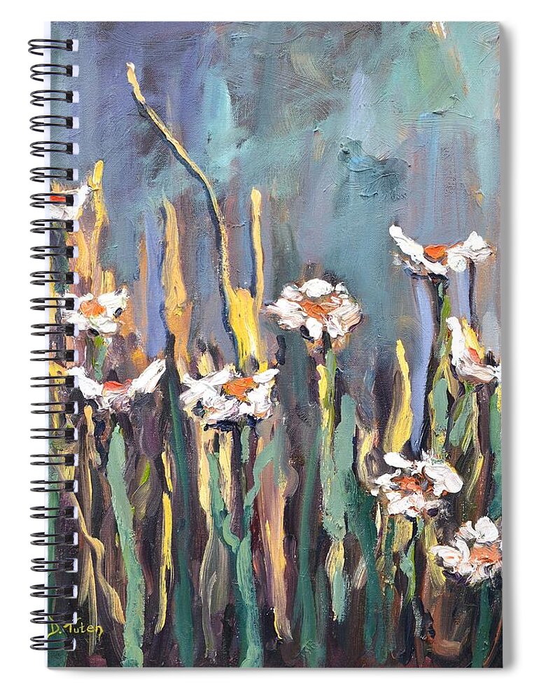 Floral Spiral Notebook featuring the painting Impasto Daisies by Donna Tuten