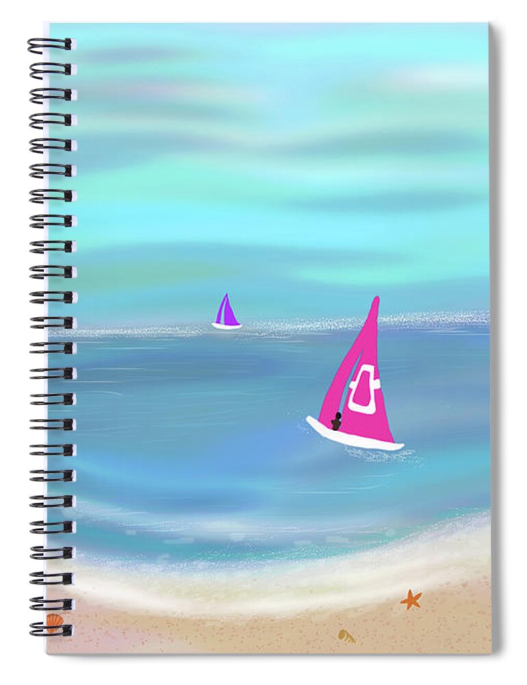 Pink Spiral Notebook featuring the painting In the Pink - Sailing in Tropical Waters by Barefoot Bodeez Art