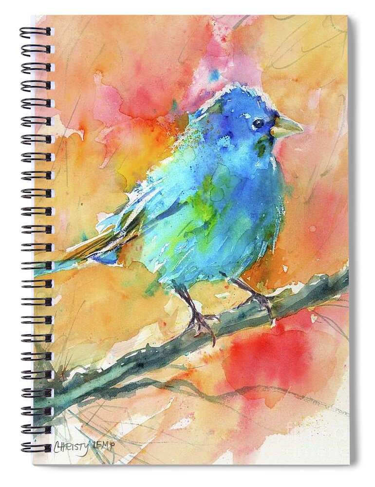 Bird Spiral Notebook featuring the painting Indigo Bunting by Christy Lemp
